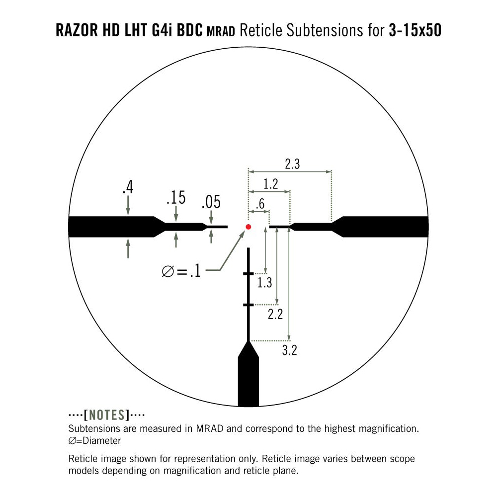 Lunette de tir Razor HD LHT 3-15x50 SPF avec réticule G4i BDC MRAD de Vortex