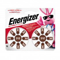 AZ312DP16   Pile pour appareil auditif 312 zinc-air Energizer (Carte de 16) (non-taxable)