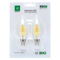 EWL-LEDC37-4-WW   Clear C37 Type Filament LED Bulb 12V 4W Warm White (Pkg of 2)