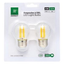 EWL-LEDG45-4-WW   Ampoule transparente à DEL filaments format G45 12V 4W blanc chaud (paquet de 2)