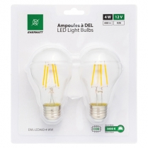 EWL-LEDA60-4-WW   Ampoule transparente à DEL filaments format A60 12V 4W blanc chaud (paquet de 2)