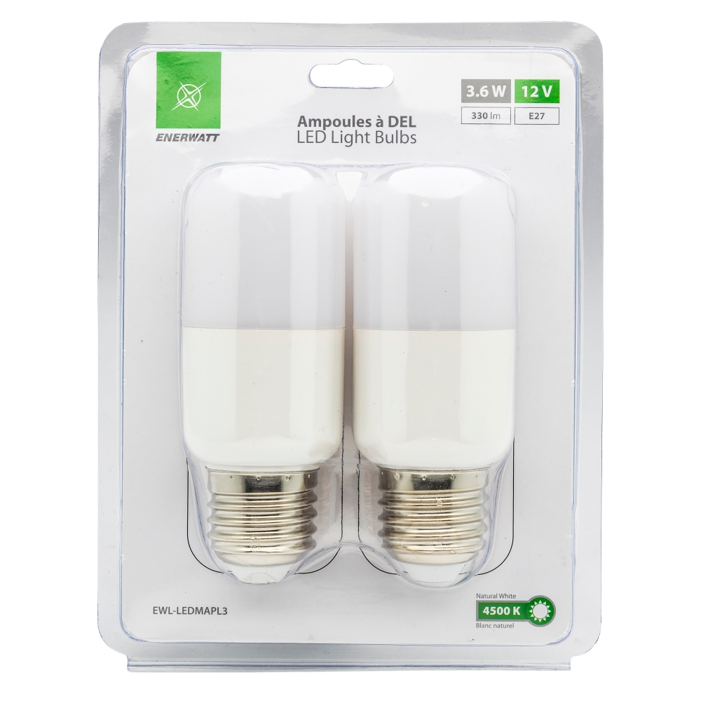 EWL-LEDMAPL3   Ampoule givré DEL, format E27 12V 3W,  blanc neutre (paquet de 2)