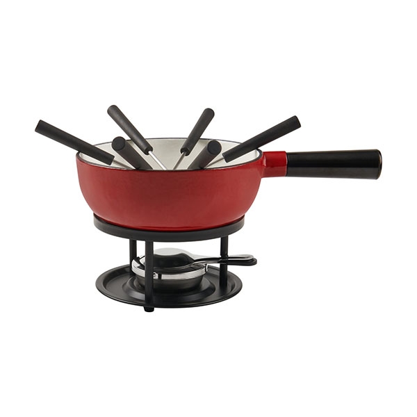 TRUDEAU CAST IRON FONDUE SET RED