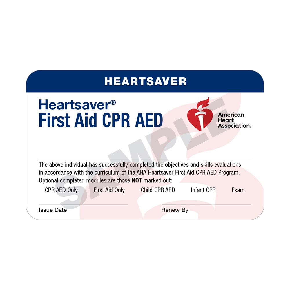 21 AHA Heartsaver® First Aid CPR AED Course Completion Card - 21 Inside Cpr Card Template