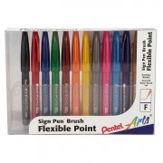 Pentel Sign Pen Brush Tip 12pc Assorted Color Set