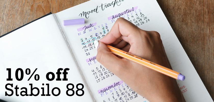 10 percent off stabilo 88 fineliners bullet journal with purple accents