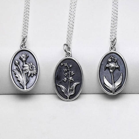 Sterling Silver Birthflower Necklace - group shot