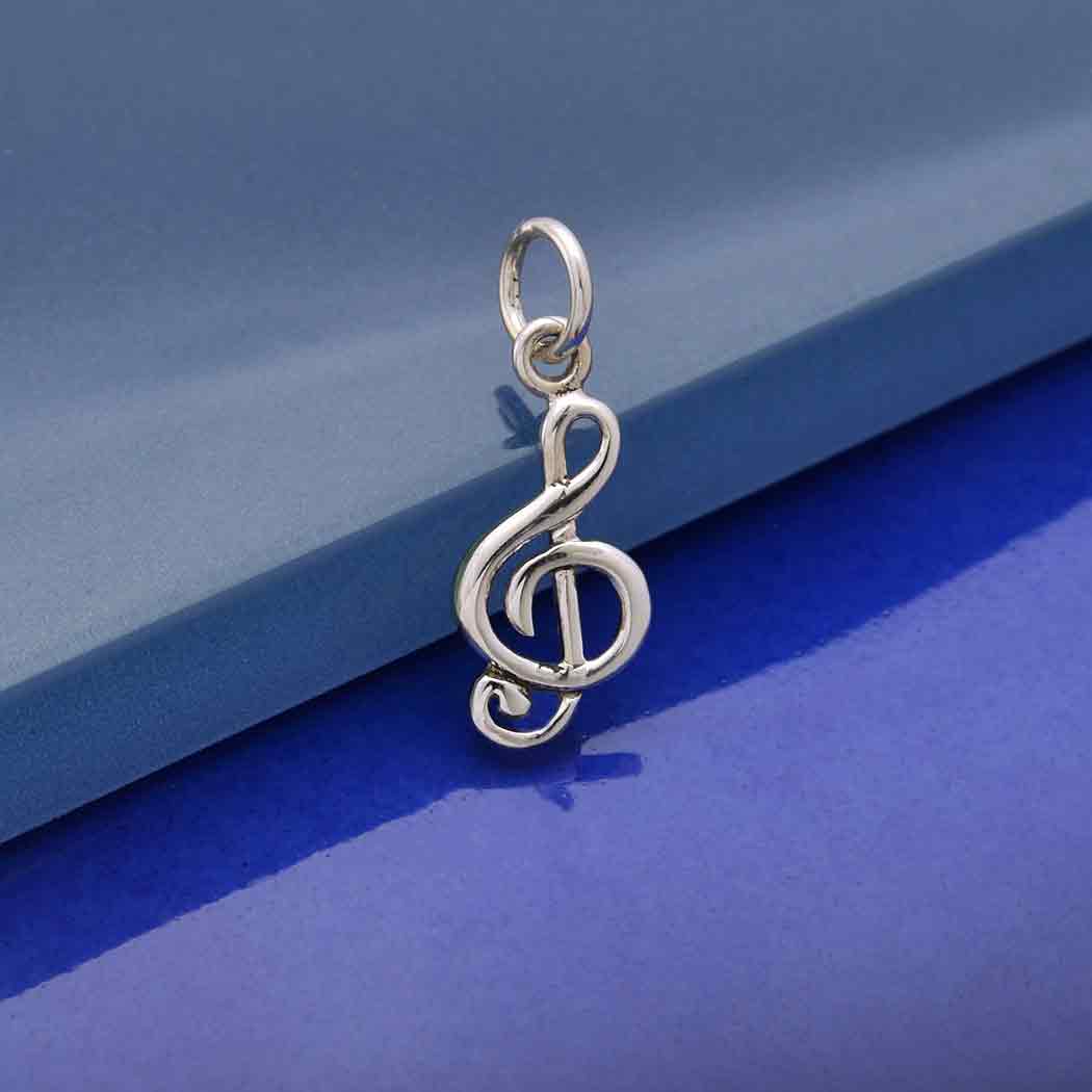 Solid 925 Sterling Silver Music Note Pendant Charm 12mm x 22mm 