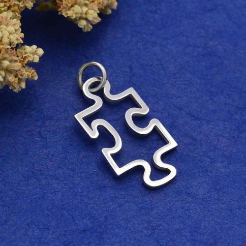 Sterling Silver Puzzle Piece Charm 25x12mm