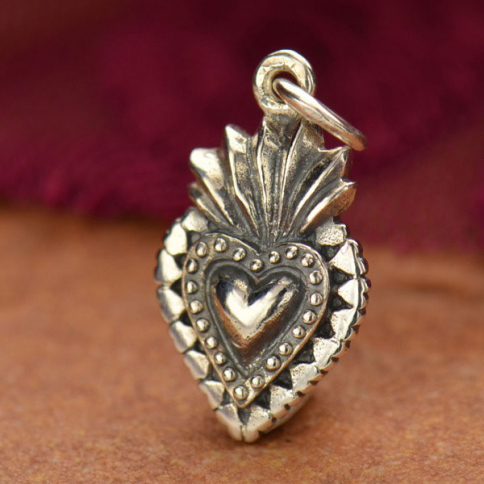 Sterling Silver Sacred Heart Charm 20x10mm
