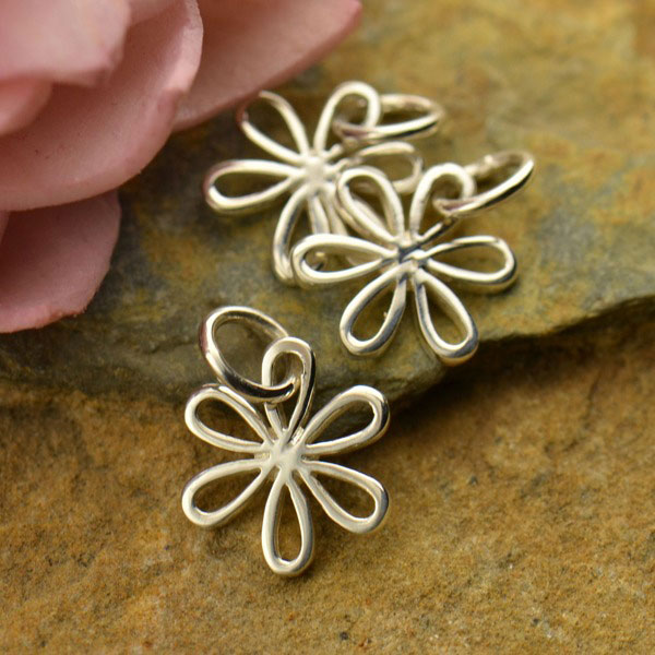 Sterling Silver Daisy Charm - Flower Charm - Small