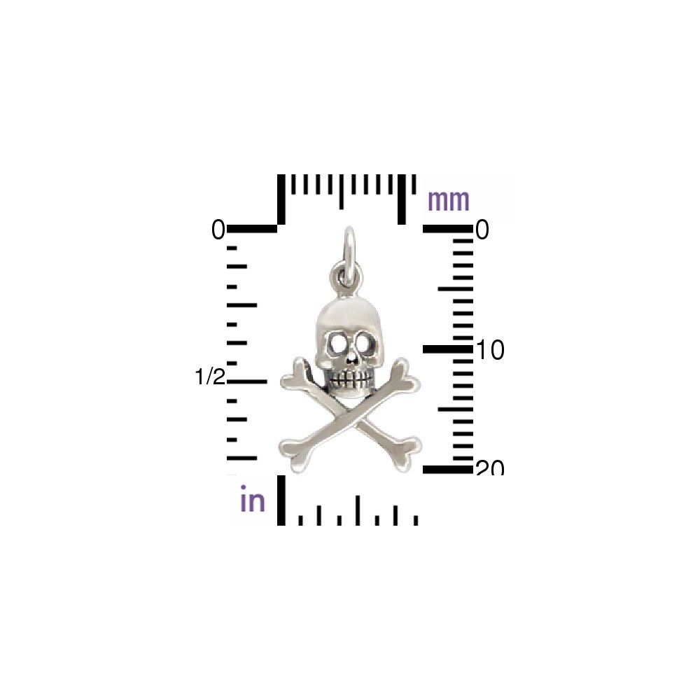  Sterling Silver Skull and Crossbones Charm 21x12mm