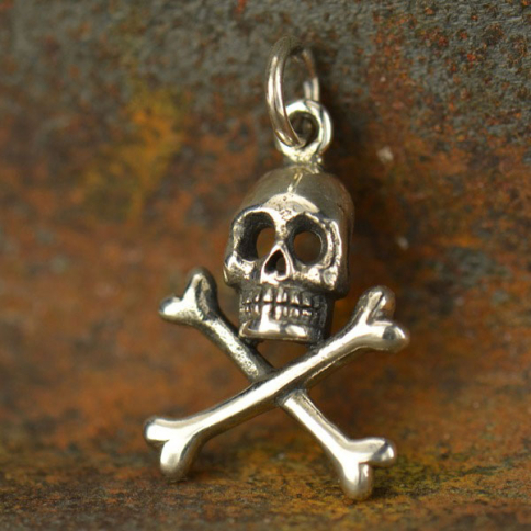  Sterling Silver Skull and Crossbones Charm 21x12mm