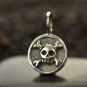  Sterling Silver Round Charm with Skull and Crossbones 13x8mm
