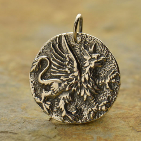Sterling Silver Ancient Coin Charm - Griffin 22x18mm