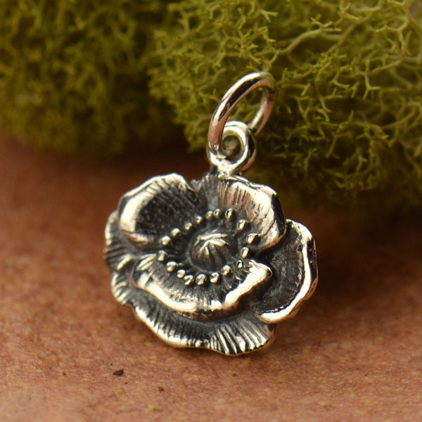 Poppy Flower Blossom 925 Solid Sterling Silver Charm Collier Pendentif 16/" ou 18/"