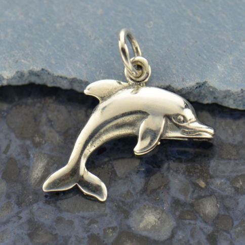 Sterling Silver Dolphin Charm - Beach Charm 18x18mm