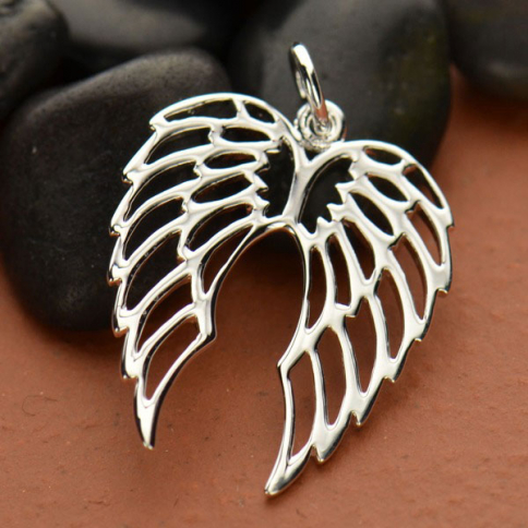 Sterling Silver Double Wing Charm - Openwork 25x18mm