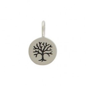 Sterling Silver Tree of Life Etched on Round Charm 13x8mm