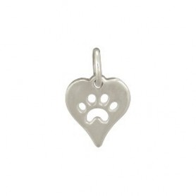 Sterling Silver Heart Charm with Paw Print 13x8mm