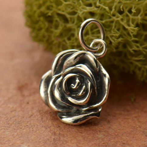 Sterling Silver Rose Charm - Textured 17x11mm