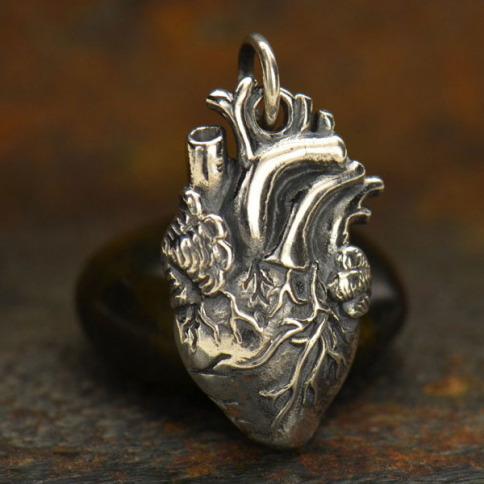 Sterling Silver Anatomical Heart Charm 21x10mm