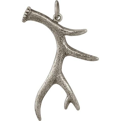 Sterling Silver Deer Antler Pendant - Animal Charms 40x28mm