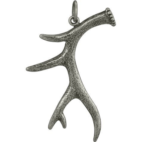 Sterling Silver Deer Antler Pendant - Animal Charms 40x28mm
