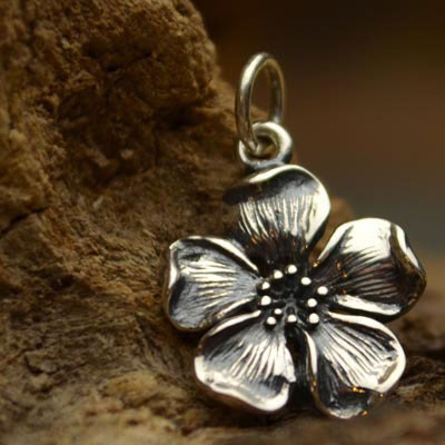 Sterling Silver Large Cherry Blossom Charm 18x12mm