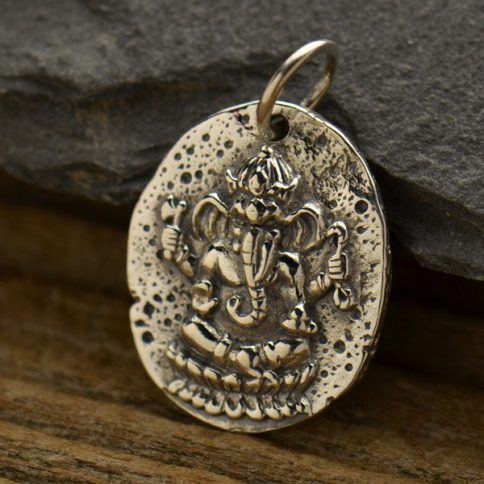 Sterling Silver Ancient Coin Charm - Ganesh 21x13mm