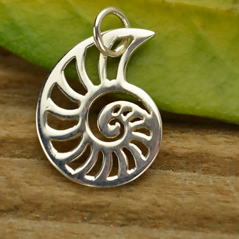 Sterling Silver Nautilus Charm - Openwork 19x12mm