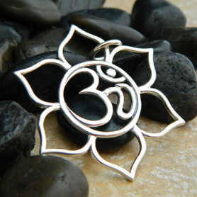 Silver Lotus Pendant w Openwork Om 37x32mm DISCONTINUED