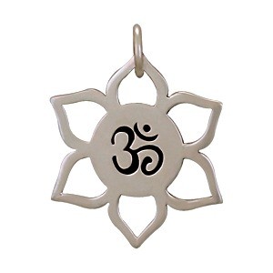 Sterling Silver Lotus Charm with Om Center 21x18mm