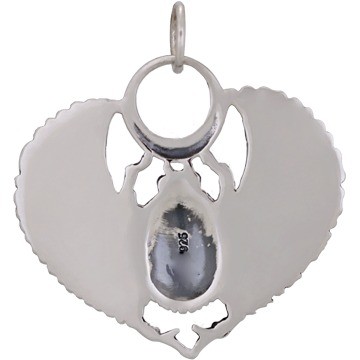 Sterling Silver Egyptian Scarab Pendant with Wings 29x27mm