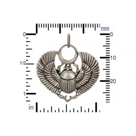 Sterling Silver Egyptian Scarab Pendant with Wings 29x27mm