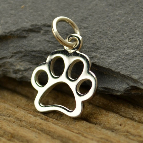 Sterling Silver Paw Print Charm - Openwork 15x10mm