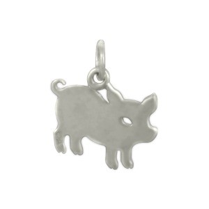 Sterling Silver Pig Charm - Animal Charms 15x14mm