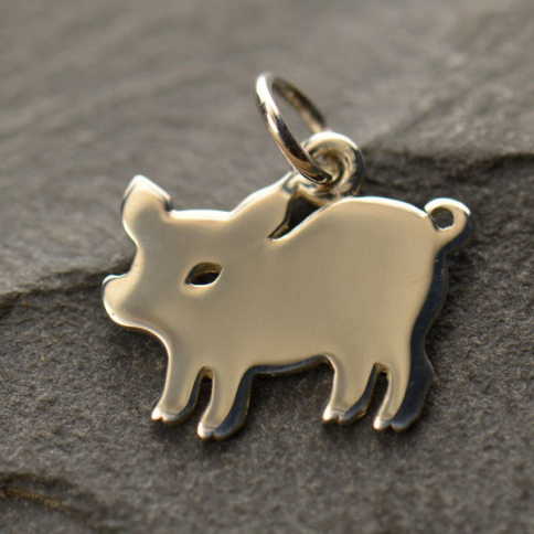 Sterling Silver Pig Charm - Animal Charms 15x14mm