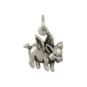 Sterling Silver Flying Pig Charm - Animal Charms 17x12mm
