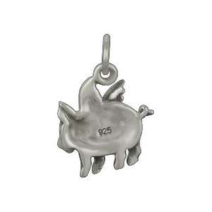 Sterling Silver Flying Pig Charm - Animal Charms 17x12mm