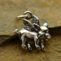 Sterling Silver Flying Pig Charm - Animal Charms 17x12mm