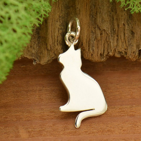Sterling Silver Cat Charm - Pet Charm 23x10mm