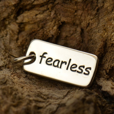 Sterling Silver Word Charm - Fearless 18x7mm