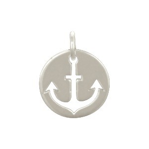 Sterling Silver Cutout Anchor Charm on Round Disc 15x12mm