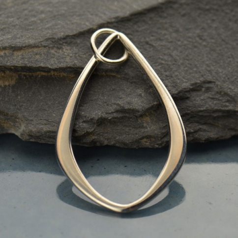 Sterling Silver Abstract Teardrop Pendant 30x18mm