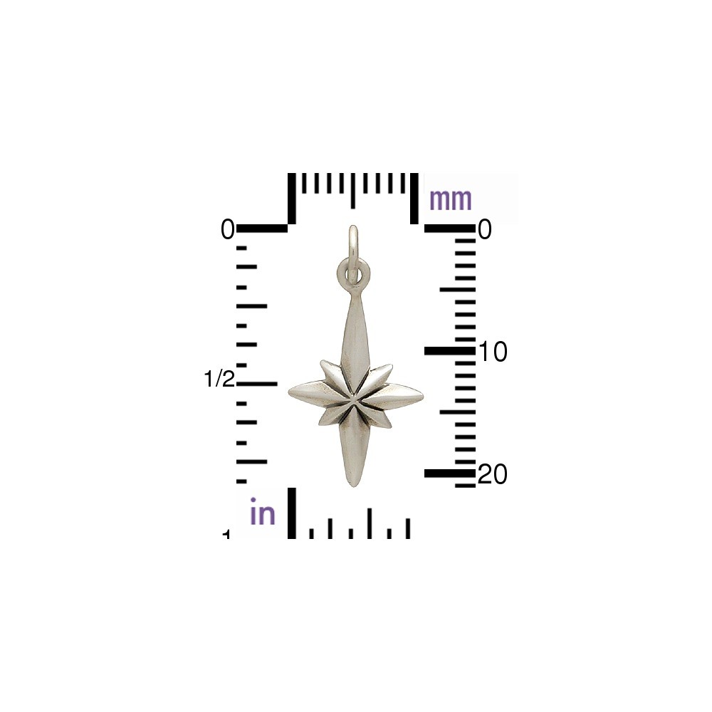 Sterling Silver North Star Compass Charm 22x11mm