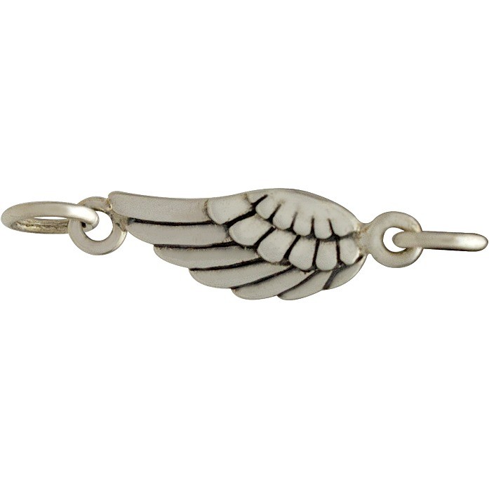 Sterling Silver Charm Links - Angel Wing 6x18mm
