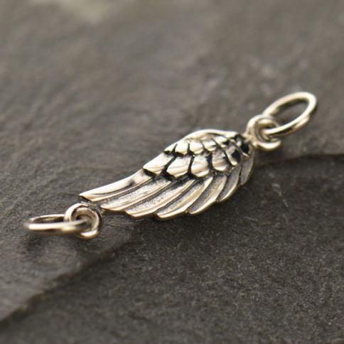 Sterling Silver Charm Links - Angel Wing 6x18mm