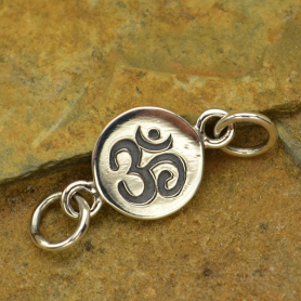 Sterling Silver Charm Links - Om Etched on Disc 8x13mm