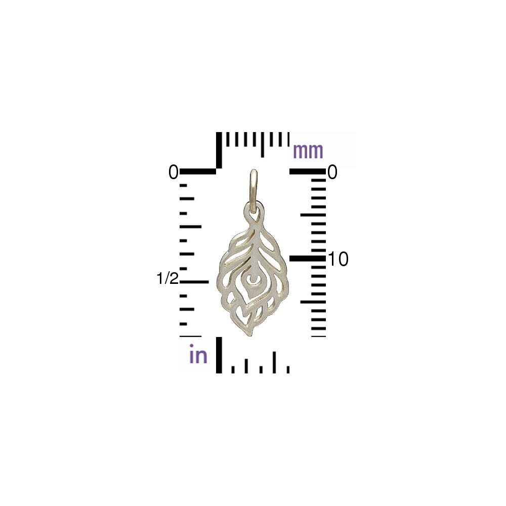 Sterling Silver Peacock Feather Charm - Tiny 20x8mm